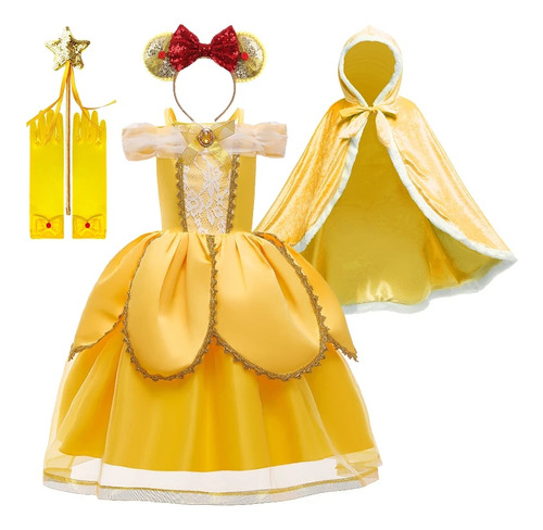 Vestido De Princesa Bella Para Niñas  Con Volantes  Flores