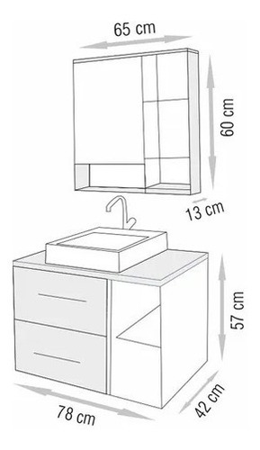 Imagen 2 de 5 de Mueble Gabinete Blocc 80 Con Bacha S/espejo