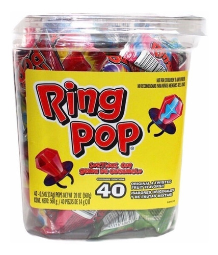 Anillos Ring Pop Dulce De Caramelo 40 Piezas Riquisimos!!