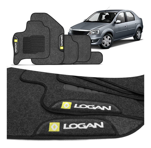 Tapete Carpete Logan 09/13 Personalizado Preto Logo 5 Peças