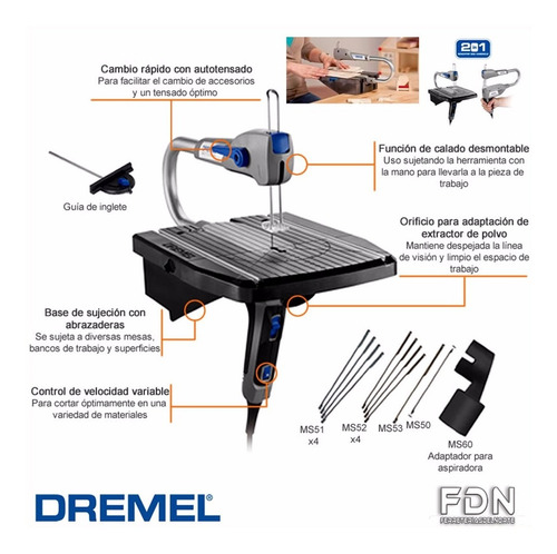 Imagen 2 de 9 de Dremel Moto Saw Ms20 Caladora + Maletin + Acces. - Fdn