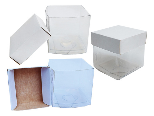 25 Caja Transparente 7x7x7 Cm Con Tapa Blanca Mod 1780