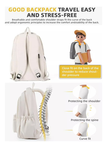 Mochila De Gran Capacidad Moda Impermeable Mochila Escolar Viaje Bolsa Con Compartimento Para Laptop 24l Color Blanco Con Pegatinas De Dibujos Animado