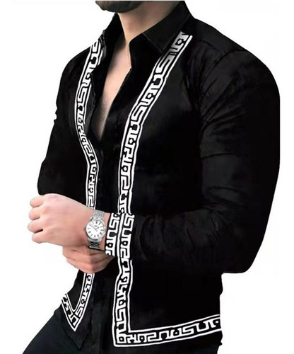 Camisa Suelta De Moda Estampada De Manga Larga Para Hombre