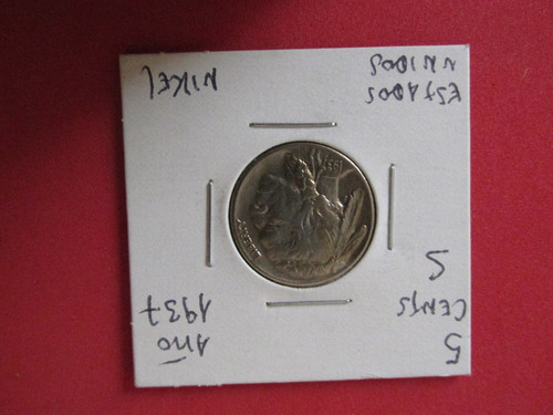 Moneda 5 Centavos Estados Unidos Año 1937 Nikel 