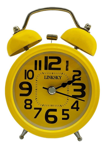 Reloj despertador de escritorio con timbre mecánico de acero amarillo vintage