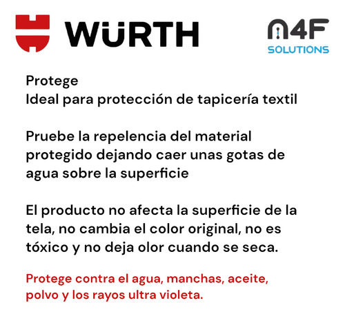 Wurth Protector Telas Auto Tapiceria Asientos 400 Ml 9 Pzas