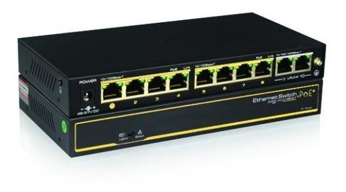 Switch 8 Bocas Poe 10/100 Cctv Cygnus S1008-120-s2 2uplink