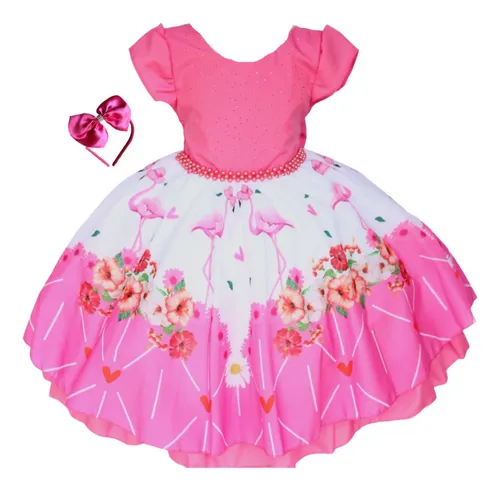 Vestido Infantil Tema Flamingo