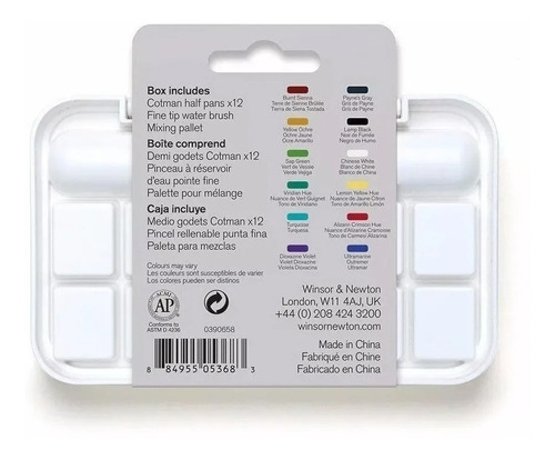 Imagen 2 de 4 de Winsor & Newton Set Acuarela Cotman 12 Pastillas + Brushpen