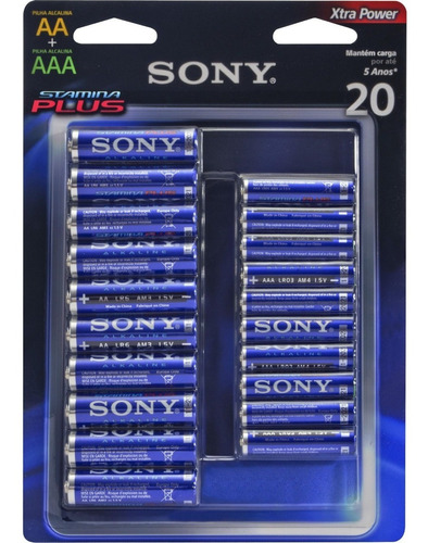 Pilha Alcalina Sony Cartela Com 10 Aa + 10 Aaa Almx-b20d