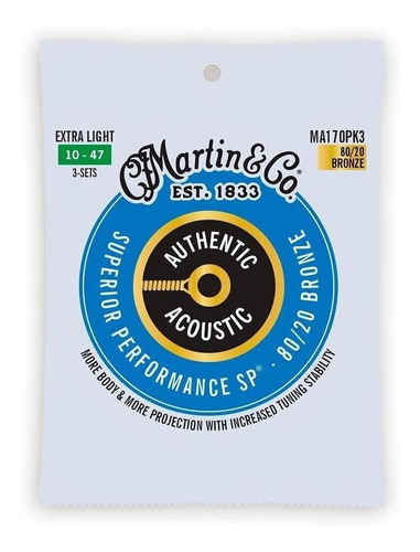 Martin, Authentic, Extra Light, 80/20, Cuerdas Para Guitarra