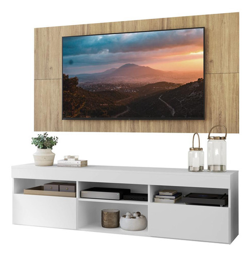 Rack C/ Painel Suporte Tv 65 C/ 2p Londres Multimóveis V3344 Cor Branco/Rustic