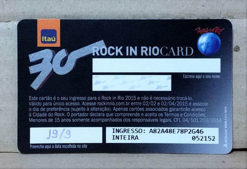 Tk0j Ingresso Card Show Rock N Rio 2015 Com Caixa