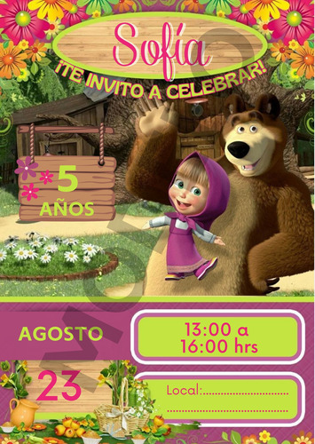 Invitaciones Digitales Tarjetas De Cumpleaños Masha Y El Oso