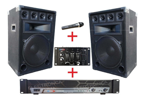 Combo Potencia 300w Rms + Mixer + Bafles 15  + Microfono