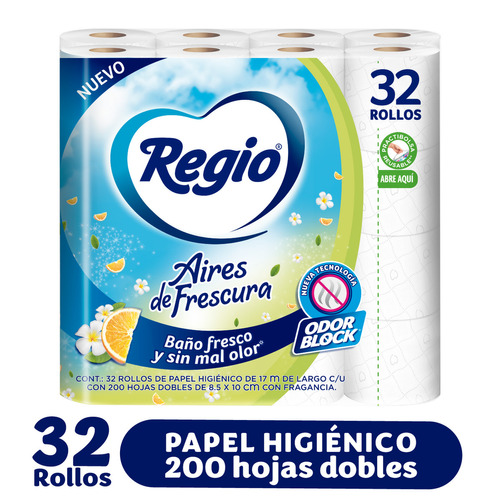 Papel Higiénico Regio Aires de Frescura Con textura Suave 32 Rollos