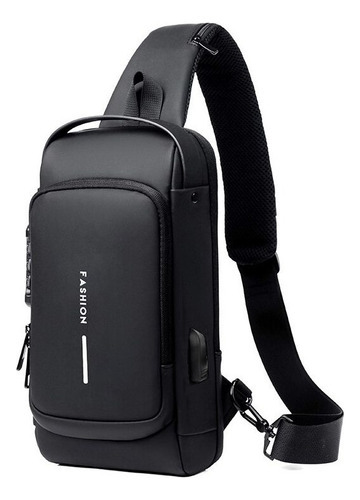 Bolso de hombro deportivo antirrobo con carga USB de 2 pulgadas, uno de 2 colores, negro