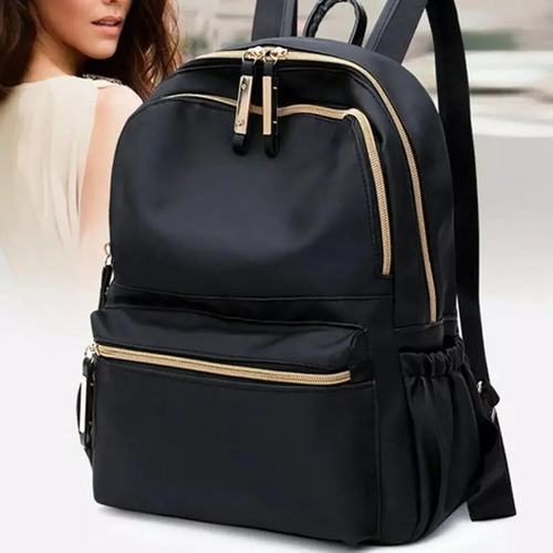 Mochila Mujer Impermeable Cartera Negro Con Dorado Premium