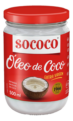 Óleo de coco virgem extra Sococo vidro sem glúten 500 ml