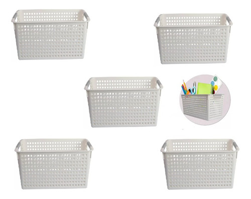 Set 5 Cesta Plastico Organizador Multiusos 39.5x20.5x19.5cm