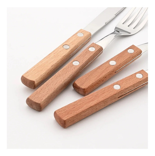 Juego De Cubiertos Con Mango De Madera, Vajilla De Acero
