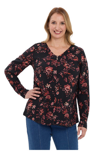 Blusa Mujer Pinza Pliegue Delantero Negro Fashion's Park