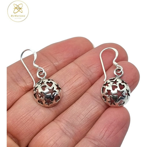 Imagen 5 de 7 de Aros Plata Colgante Con Estrellas Y Corazones