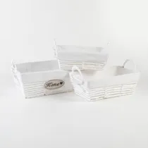 Comprar Set X3 Canastos Mimbre Yute Con Tela Rectangular Green Bazar