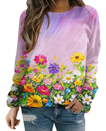 Dama Long Sleeve Sweatshirt Floral Printed Pullover Tops