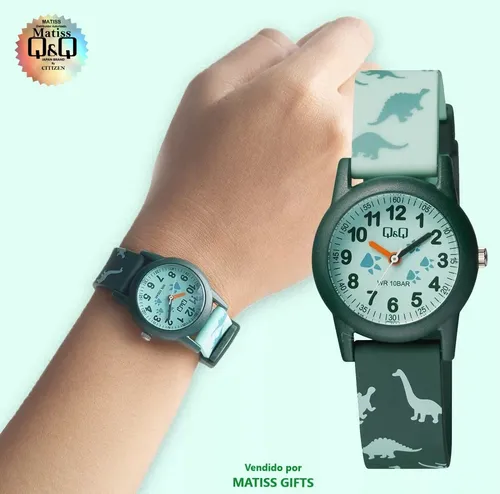 Reloj Infantil Para Niño Q & Q Dinosaurios Análogo Vr99j010y