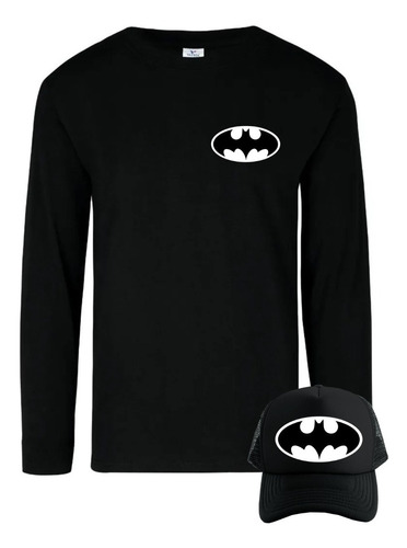 Camiseta Batman White Manga Larga Camibuso Obsequio Gorra