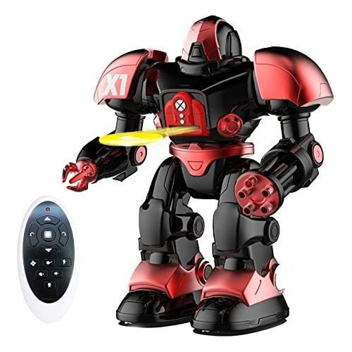 Robot A Control Remoto De Plastico Lanza Discos Rojo Negro