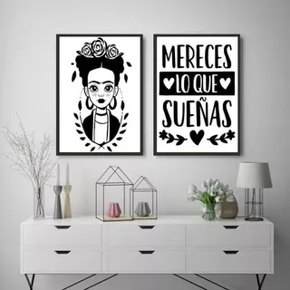 Kit 2 Quadros Mereces Los Que Sueas 45x34cm Moldura Preta