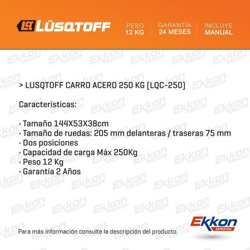 Imagen 2 de 8 de Carro Carrito Zorra Lusqtoff 250 Kg Acero Dos Posiciones