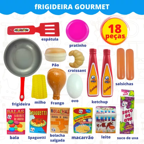 Kit Cozinha Infantil com Frigideira, Ovo e Salsicha - 7 Peças