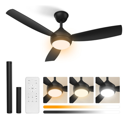 Ventilador De Teto Moderno De 42 Polegadas Com Luz Led E Controle Remoto, Ventilador Silencioso De 3 Pás Para Ambientes Internos/externos Com 3 Cores De Luz E 6 Velocidades