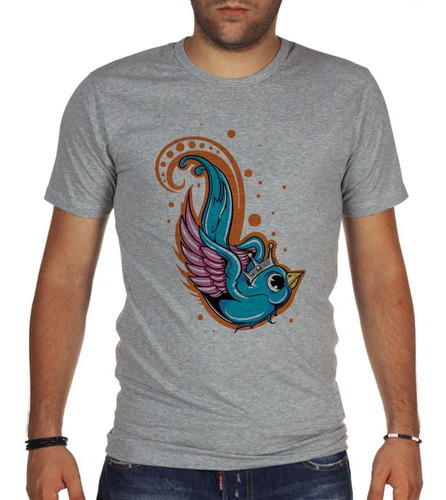 Remera De Hombre Pajarito Volando Artwork Design M1