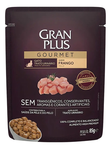 Ração Úmida Gran Plus Para Gato Trato Urinário Frango 85g Sachê