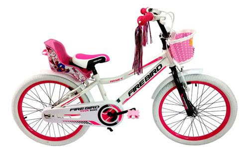 Bicicleta cross infantil Fire Bird Rocky R20 1v frenos v-brakes color blanco/rosa con pie de apoyo  