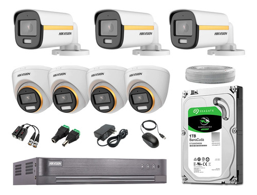 Cámaras Seguridad Kit 7 Hikvision 1080p Colorvu Noche Color