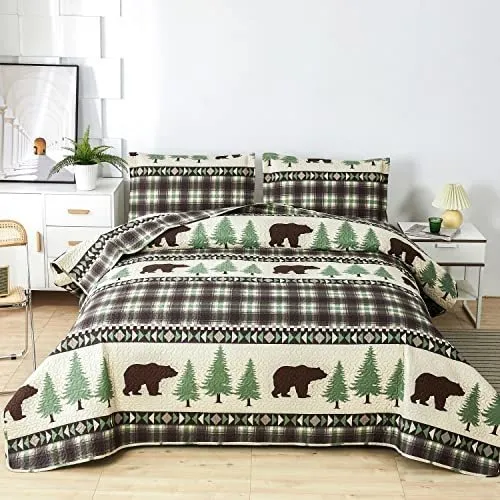 comprar Colchas Cabin Bear, Tamaño King, Ropa De Cama Rústica Ligera