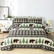 Comprar Colchas Cabin Bear, Tamaño King, Ropa De Cama Rústica Ligera