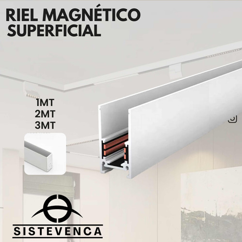 Riel Magnético Superficial Blanco De 1 ,2 Y 3 Mts