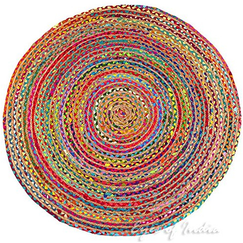 - 4 Ft Round Colorful Natural Jute Chindi Sisal Woven A...