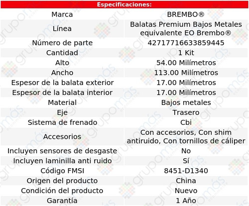 Balatas Traseras Bajos Metales Brembo Glb35 Amg 2021 A 2022