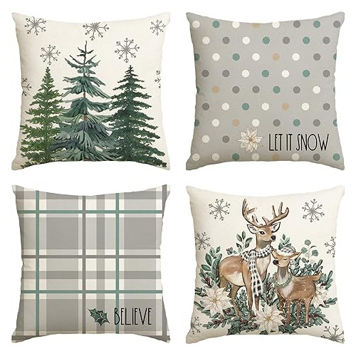 Fundas De Almohada Árbol De Navidad Copo De Nieve Reno...