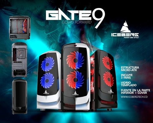 Imagen 2 de 5 de Combo Chasis Iceberg Gate 9 Blanca 3 Fans + Fuente 450-ls