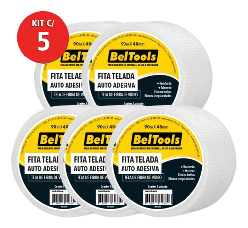 Imagem 1 de 4 de Kit 5 Fita Telada Drywall 48 X 90 Metros Beltools