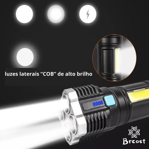 Lanterna 4 Núcleos Tática Recarregável Usb Potente Brcost Led Carro pesca luminária